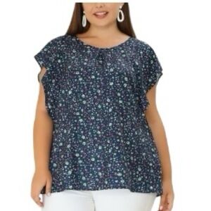 NWT Simple Fun Shirt Women's Floral Blue Sleeve Blouse Size XL